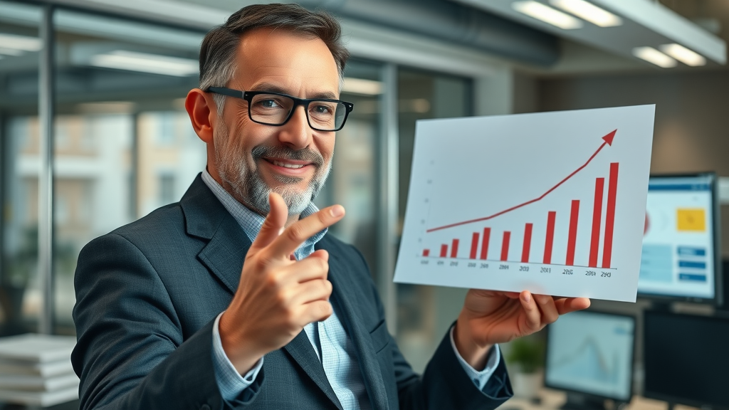 growth strategy consultant explaining business growth strategy chart to a client in an office
