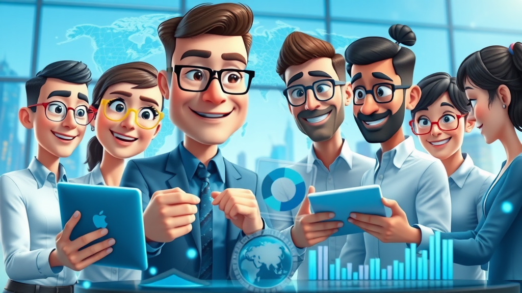 multinational team collaborating with digital devices and strategic charts in a global office, symbolizing consulting impact