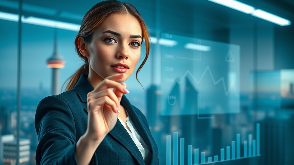 effective business strategies: innovative businesswoman mapping strategy on digital whiteboard in a high-tech office