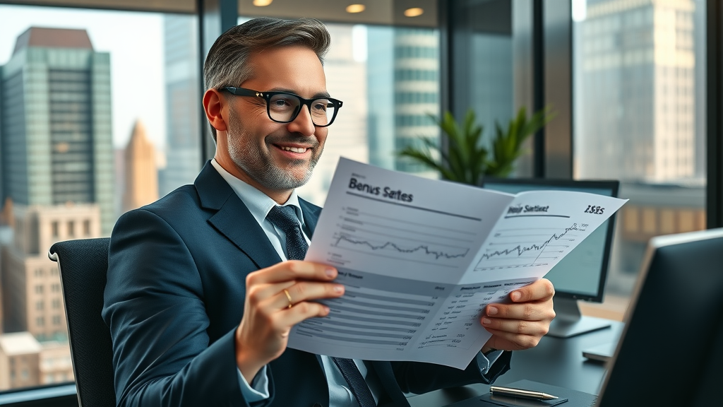 luxurious office, high income consultant, reviewing bonus statement, stock portfolio, accenture strategy, analysis group, consulting group, consultant salary, high earner