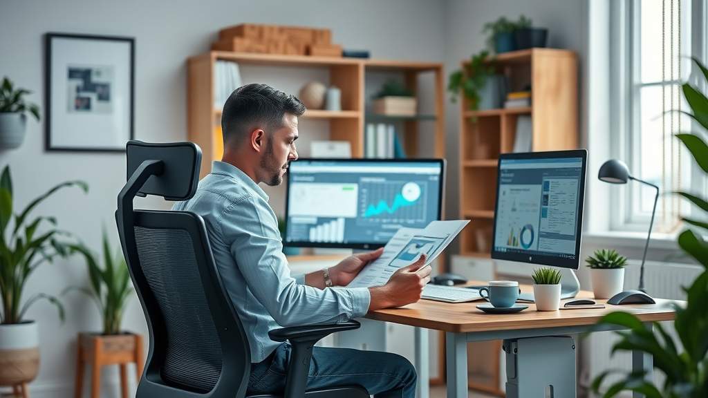 tax planning for entrepreneurs clean home office setup with entrepreneur reviewing documents