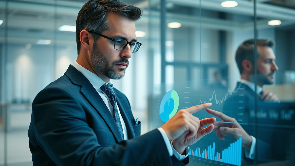 analytical wealth advisor, adjusting pie charts, wealth management, management consulting, financial plan, blue tones, consultant, high income earner