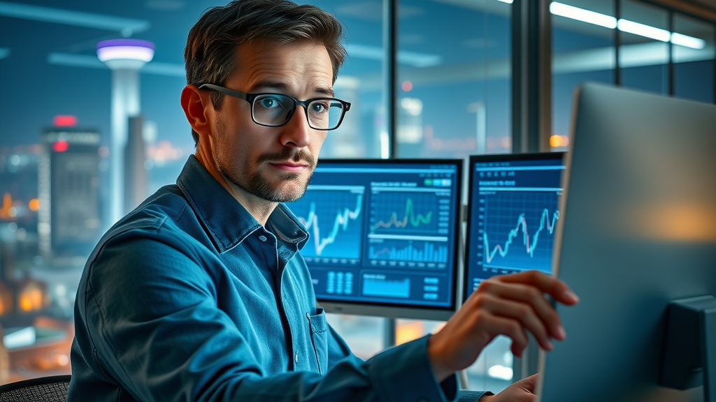 tech-savvy financial analyst comparing financial software dashboards for optimizing high income earners strategies