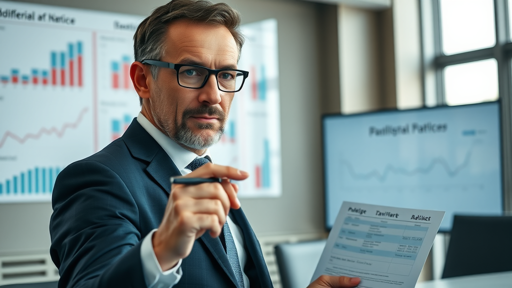 meticulous financial advisor explaining tax plan and tax chart to high income earners in a boardroom