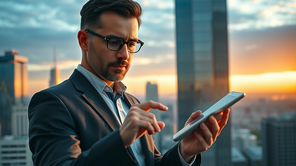 dynamic skyline office, business consultant analyzing data graphs on a digital tablet, analysis group, consulting salary, accenture strategy, boston consulting group, high income earner, consultant, photorealistic