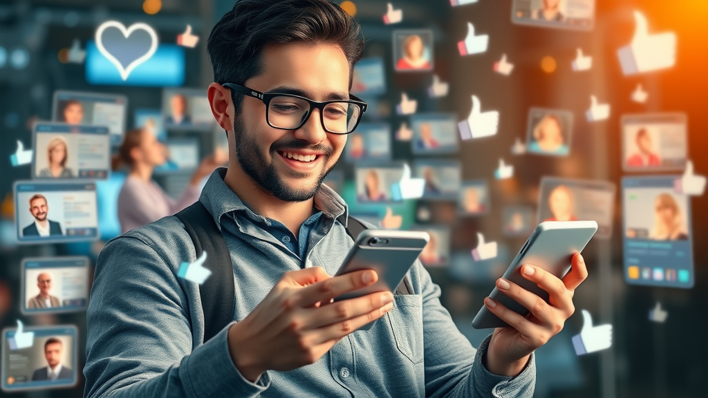 Young entrepreneur managing multiple social media profiles, growth hacks for startup growth strategies