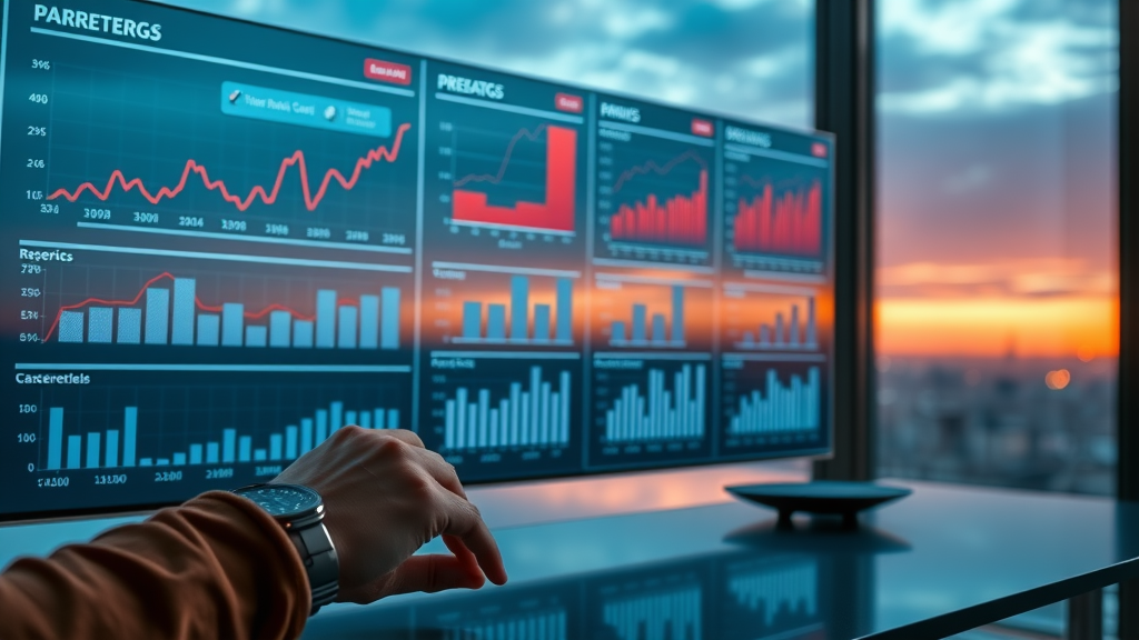Modern office dashboard with startup growth metrics, building a growth engine for sustainable growth strategies