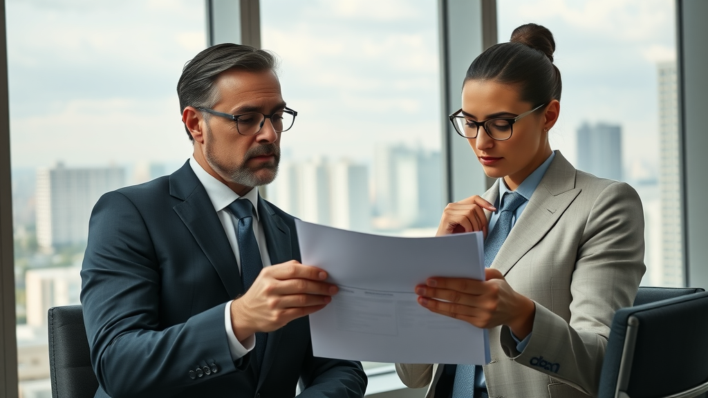 Wealth manager and high net worth client discussing financial strategies in a luxury office