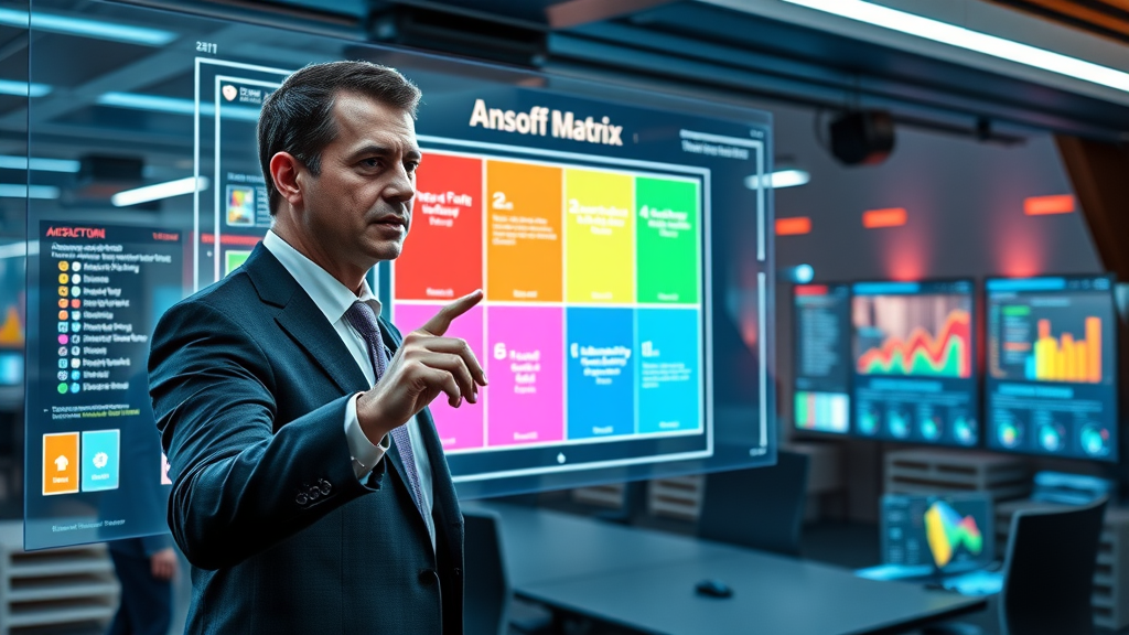 ansoff matrix growth strategy visualization business leader digital screen