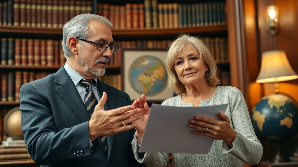 Estate planning - Wealth manager helping senior couple optimize their estate and life insurance in a luxurious library