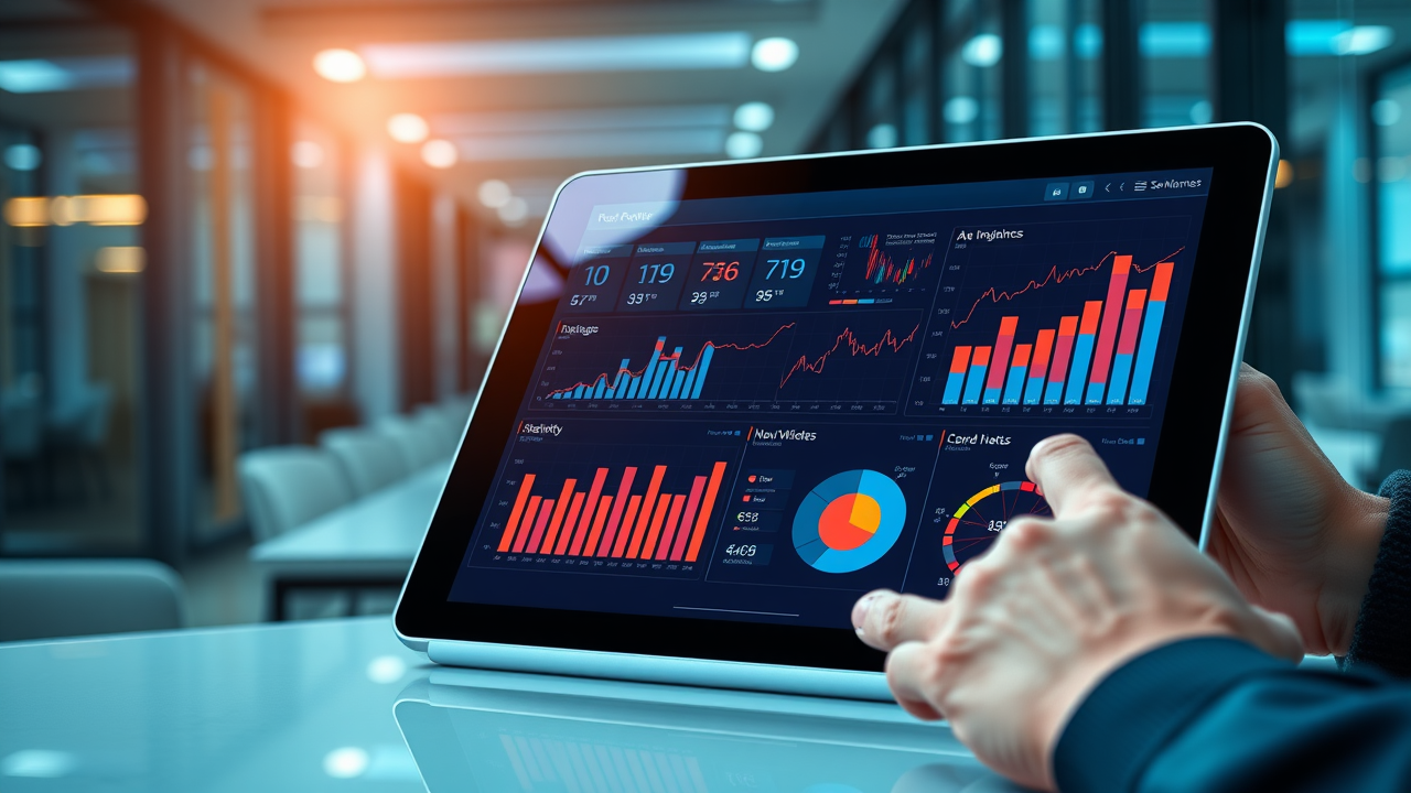 Digital dashboard showing strategic KPIs, market analysis, and business strategy plan, strategy consulting, strategic planning