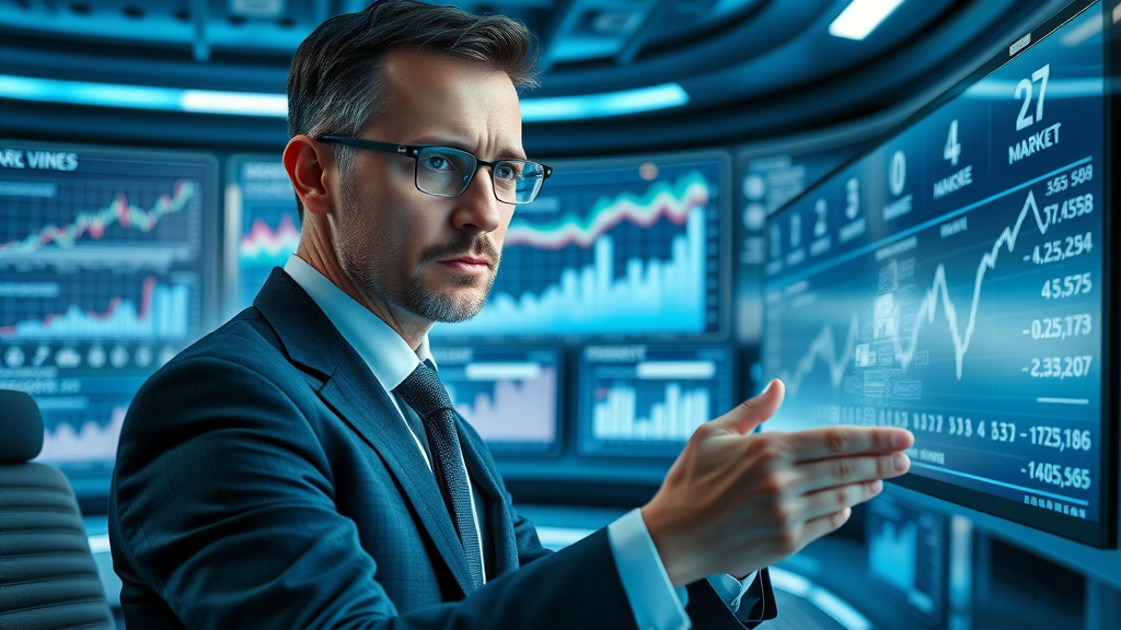 market analysis, business plan mistakes, business professional examining market trends and competition, futuristic command center