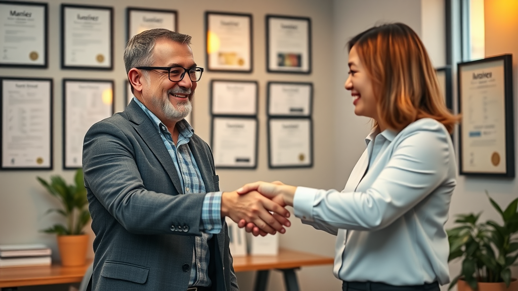 entrepreneur income consultant small business owner handshake partnership agreement consulting office certificates