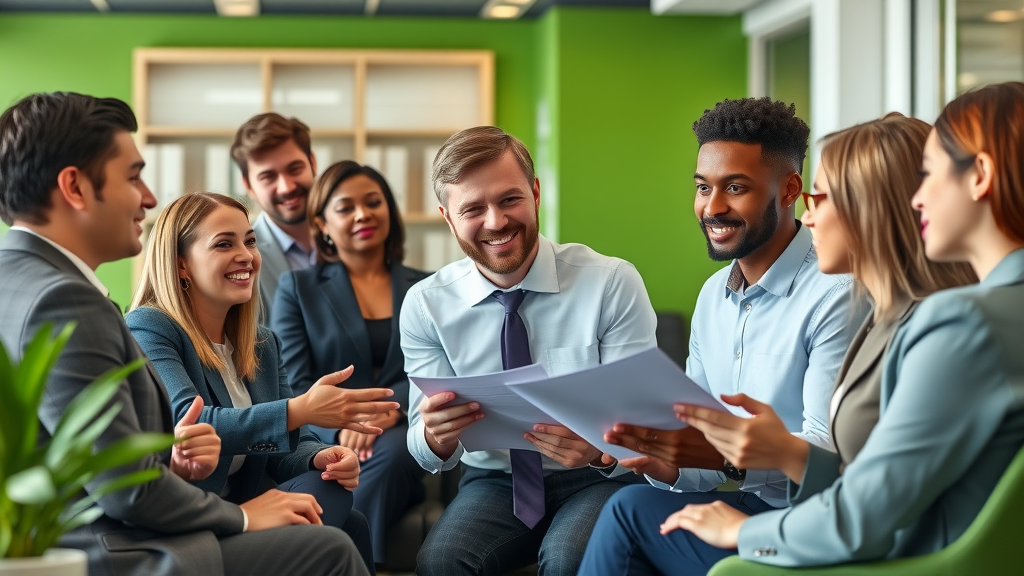 diverse group business professionals helping clients with tax planning advisor questions, modern office, natural lighting, supportive environment