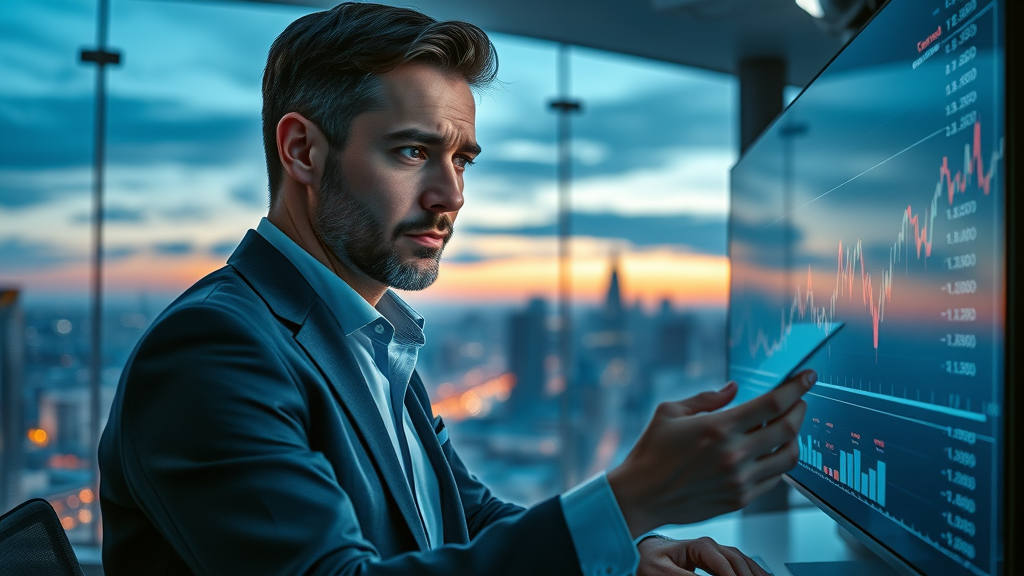Thoughtful investor reviewing investment chart highlighting capital gains, tax law implications, capital gains tax planning