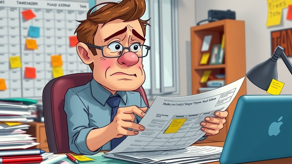 Worried taxpayer checking calendar and paperwork for deadlines and tax planning strategies errors.