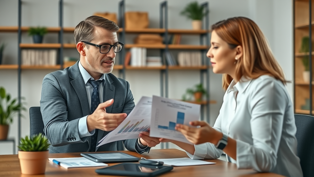 Experienced financial advisor discussing advanced tax optimization strategies with client using charts