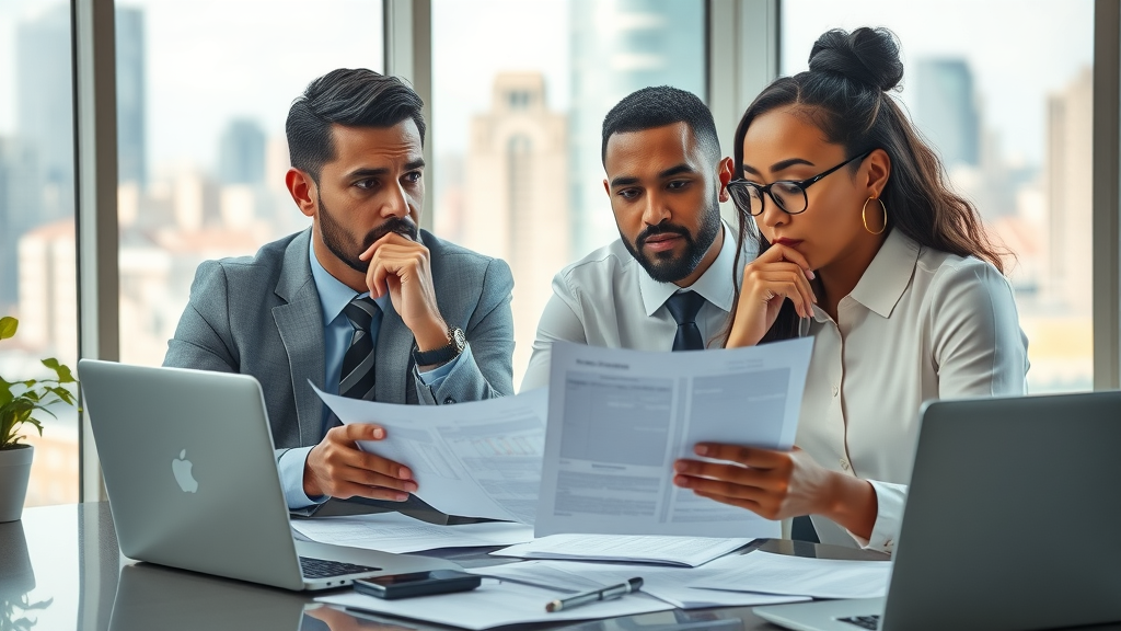 Modern diverse professionals analyzing tax documents in a bright office for tax saving tips