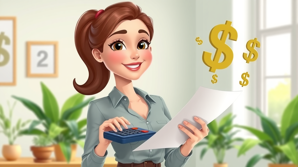 Smiling woman calculating tax savings for income tax reduction