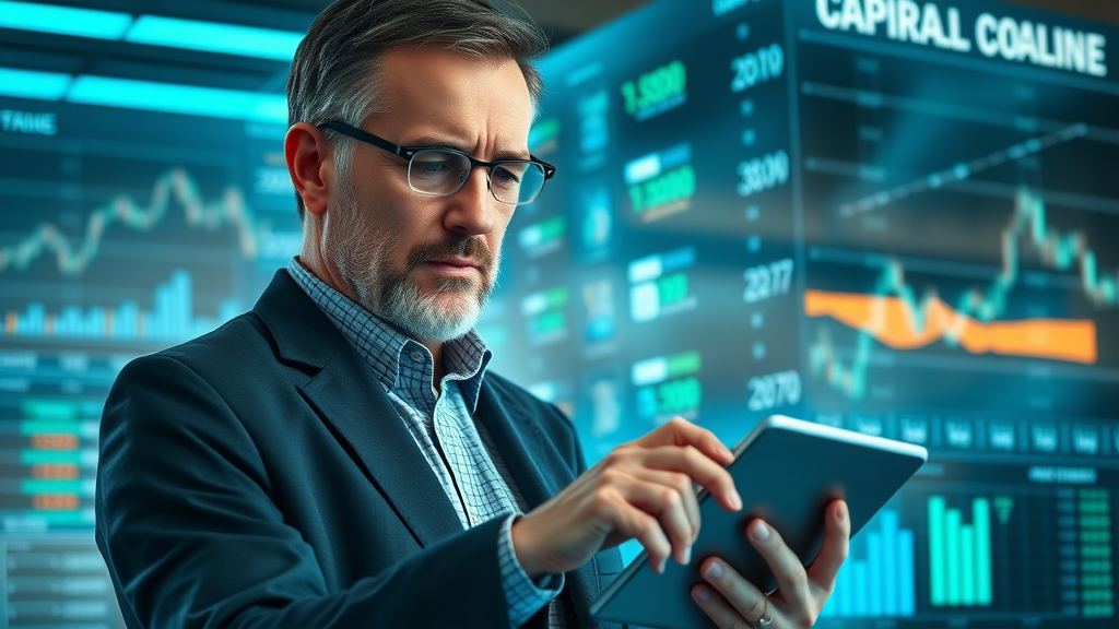 Investor analyzing capital gains and tax saving strategies on a digital portfolio