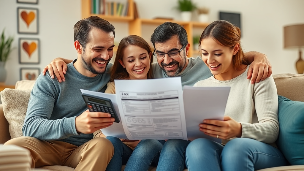 Family reviewing tax documents together discovering tax credits and deductions