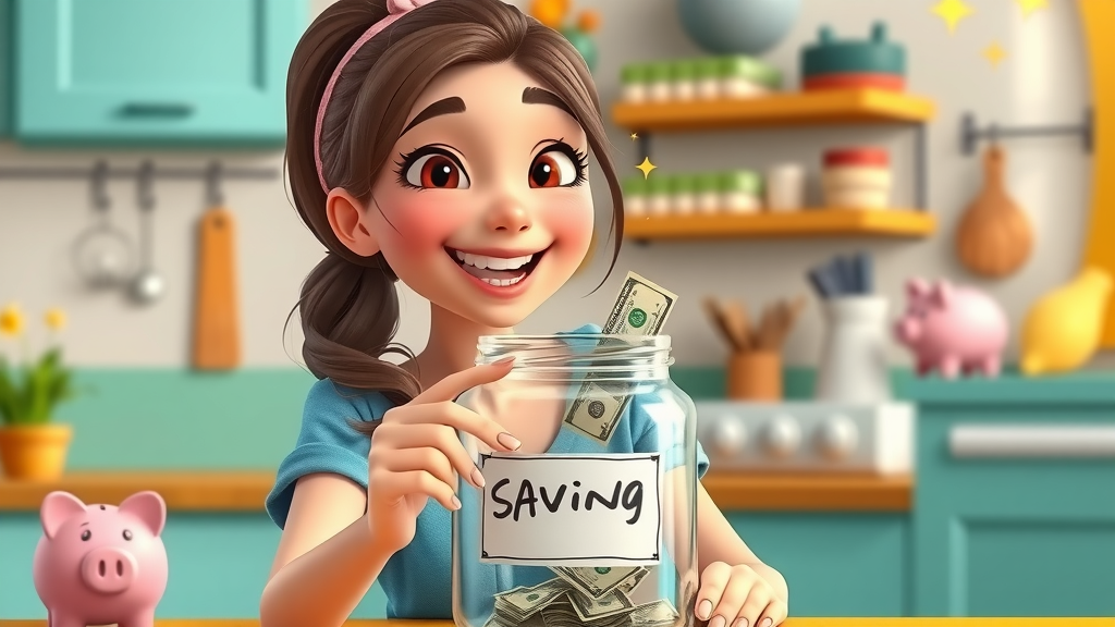 Young woman putting cash in a labeled savings jar to boost health savings and reduce taxable income