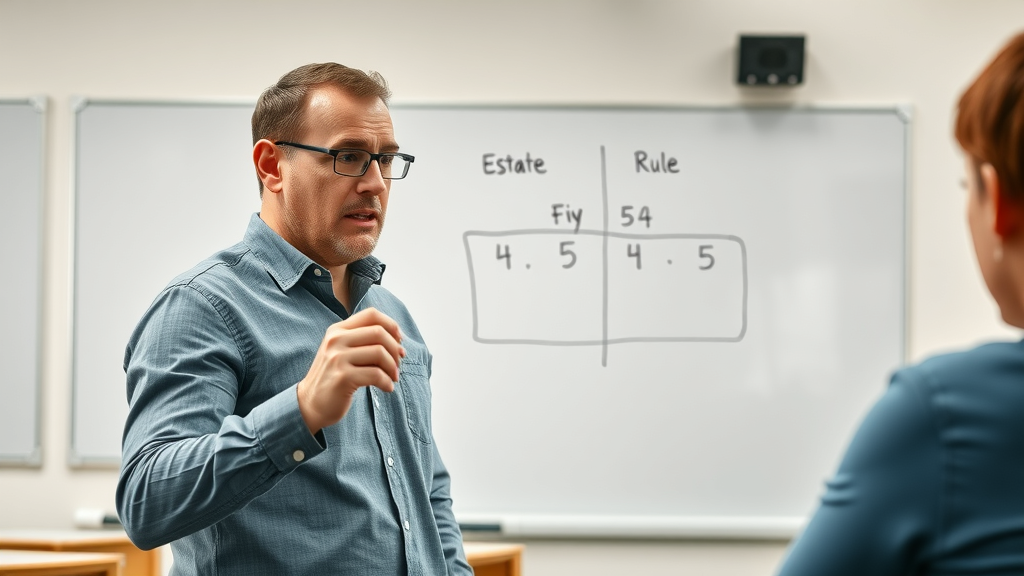 Estate planner using whiteboard to diagram the 5 by 5 rule, explaining estate tax strategies